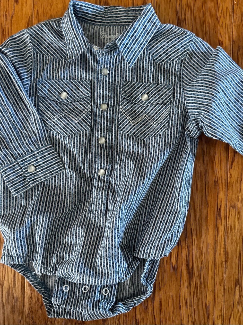 Wrangler Long Sleeve Western Snap Bodysuit One Piece Boys 24m Light Blue/Navy